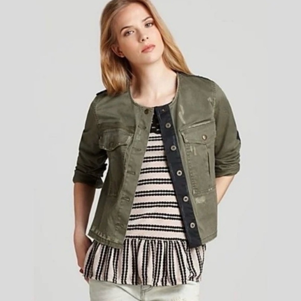 Free People Olive Green Button-Up Jacket